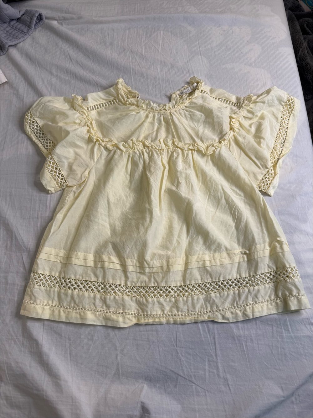 Light Yellow Crochet Trim Peasant Top - Women
